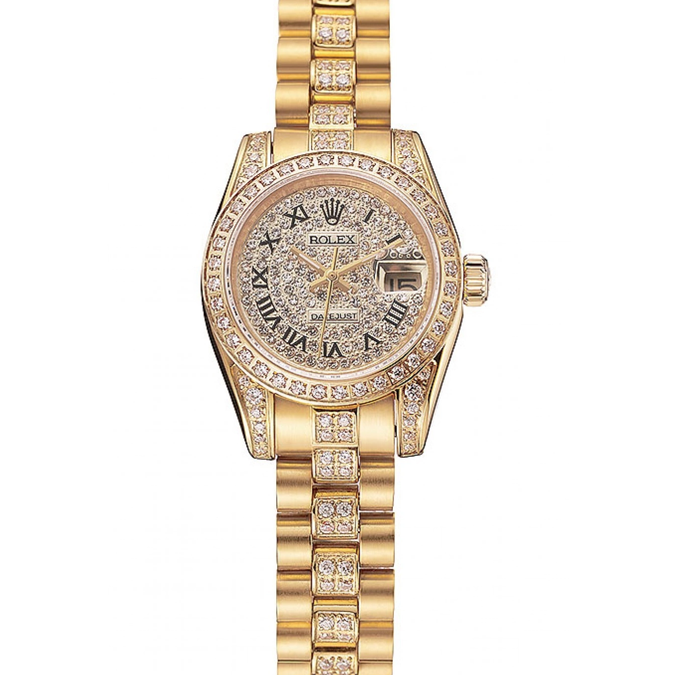 Diamond 1453955 Diamond Bracelet Swiss DayJust Gold Pave Rolex Dial 0605